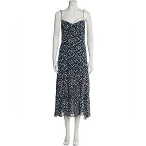 Reformation black navy white floral Emersyn midi Maria dress size 6